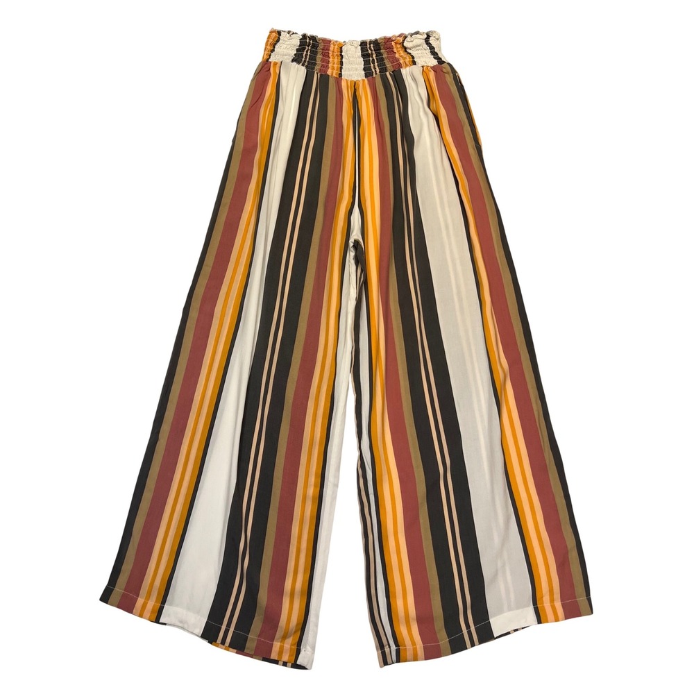 Salty Lemon Striped Smocked Waist Wide Leg Flowy Boho Palazzo Pants Size L